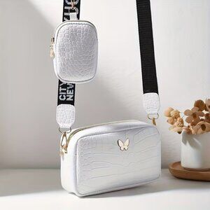 WHITE butterfly detail decor trendy shoulder bag